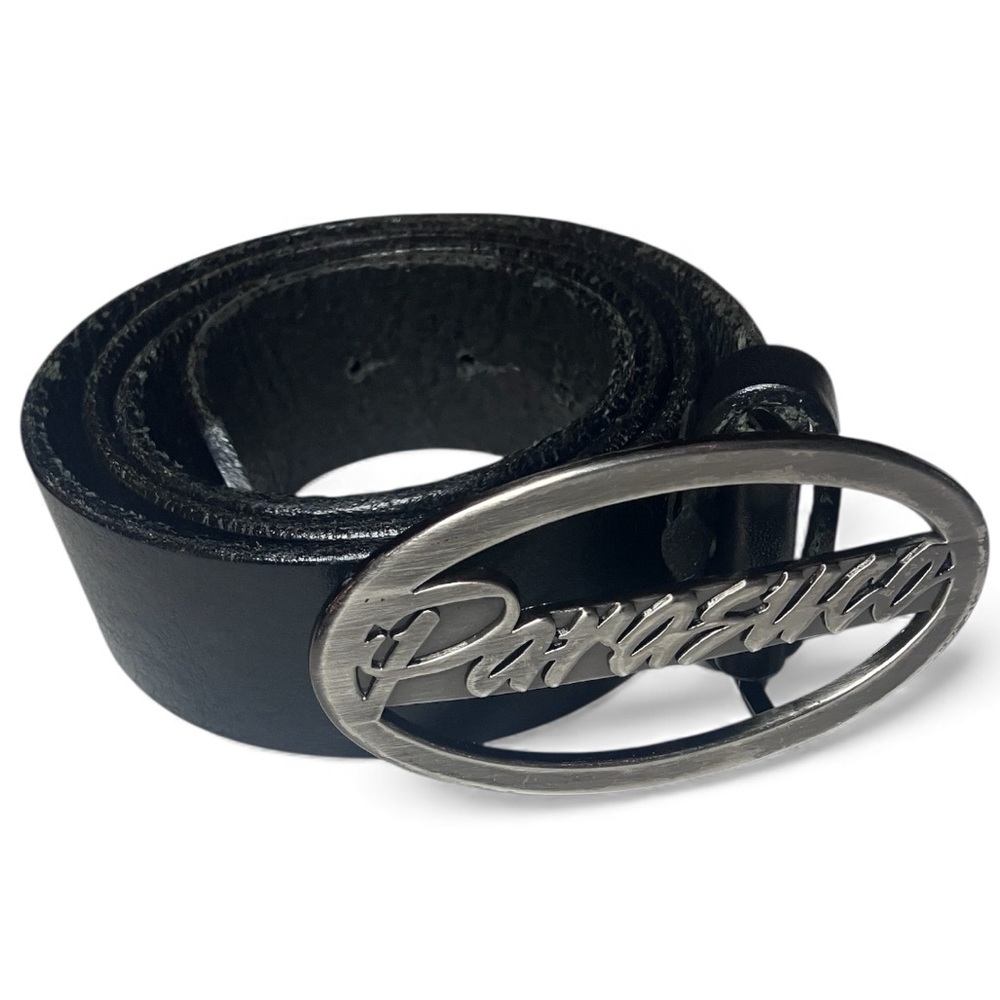 PARASUCO Vintage Black Leather Logo Buckle Belt 36‎ XL